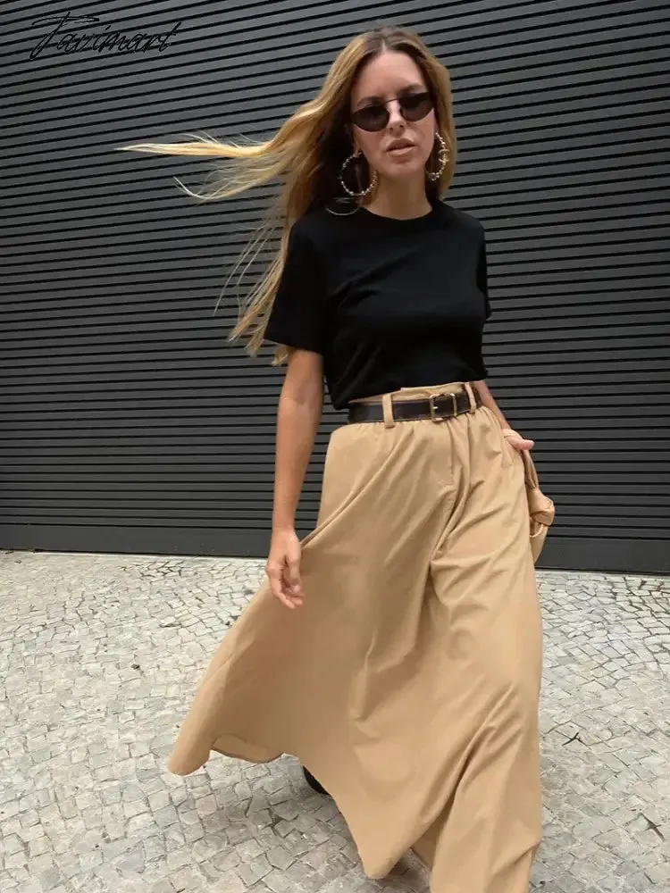 TAVIMART -  Solid Long Skirts For Women Clothing Ankle Length Faldones Para Mujer Elegant Jupe Femme Office Lady Casual Streetwear Pockets