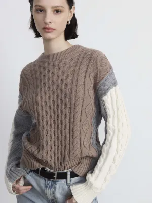 The Colour Block Cable Sweater in Blue