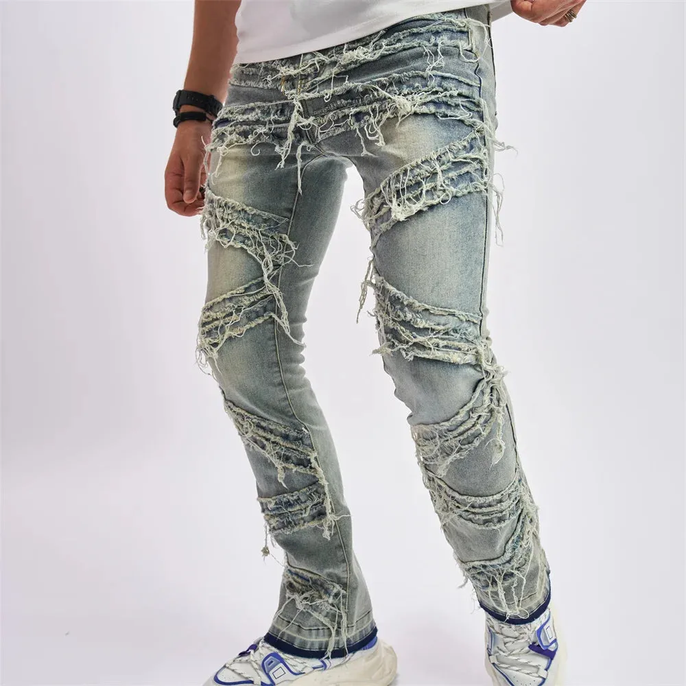 Vintage Stylish Loose Ripped Patch Jeans
