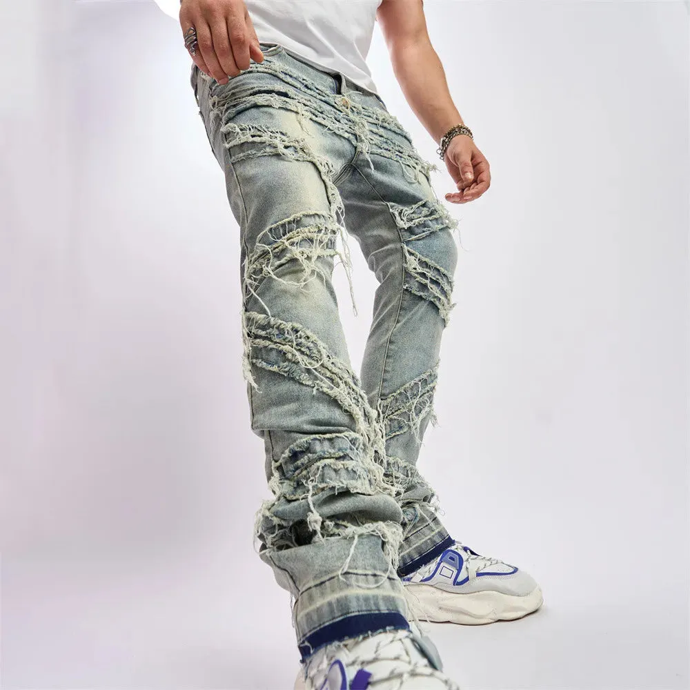 Vintage Stylish Loose Ripped Patch Jeans