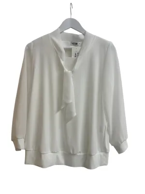 White Chiffon Top with Pussy Bow Detail