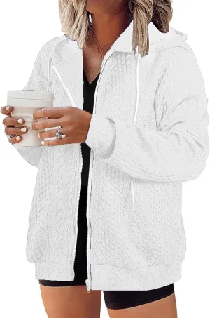 Women Hoodies Zip Up Casual Sweatshirt Long Sleeve Oversized Hoodie Plus Size Fall Jacket Coat Outfits with Pockets