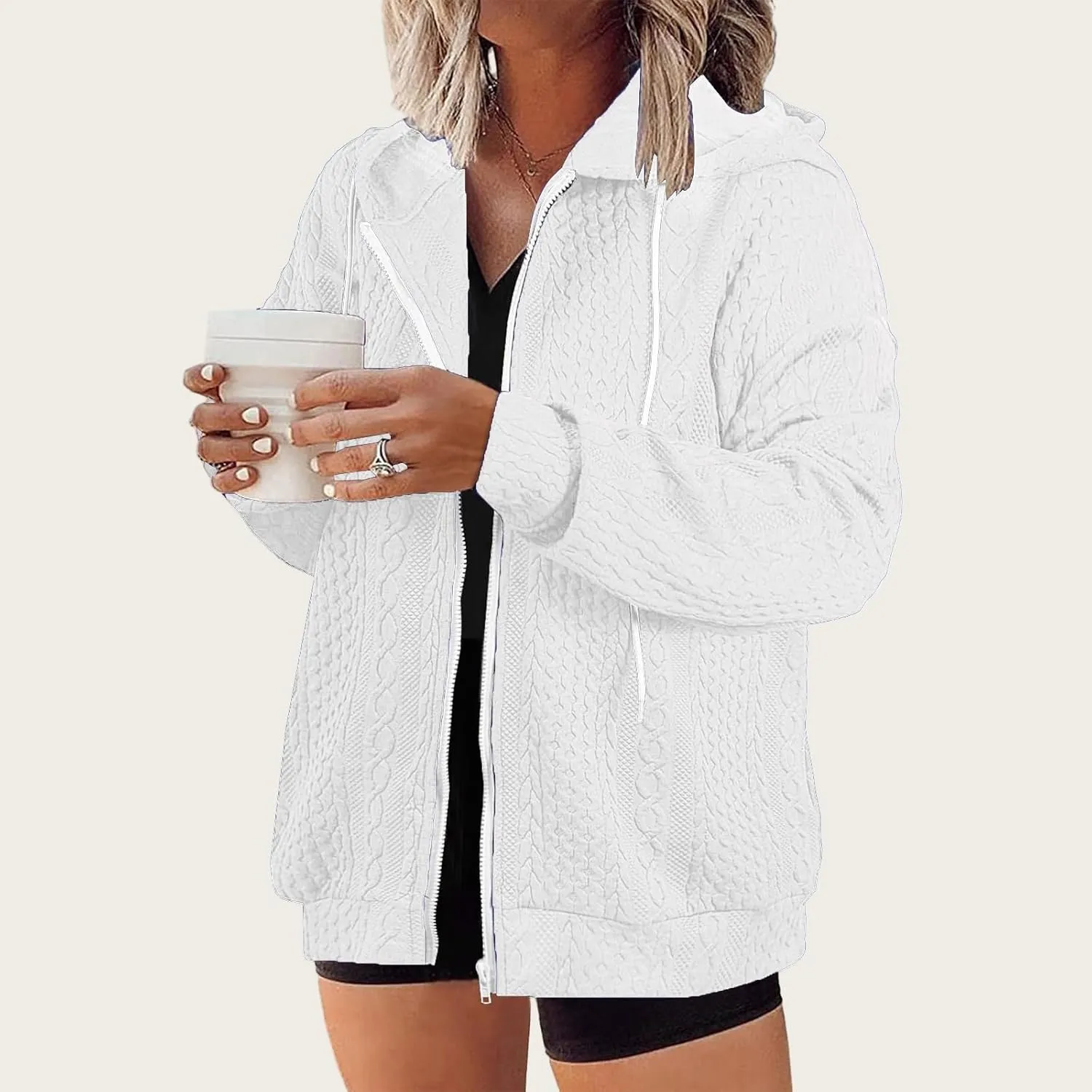 Women Hoodies Zip Up Casual Sweatshirt Long Sleeve Oversized Hoodie Plus Size Fall Jacket Coat Outfits with Pockets