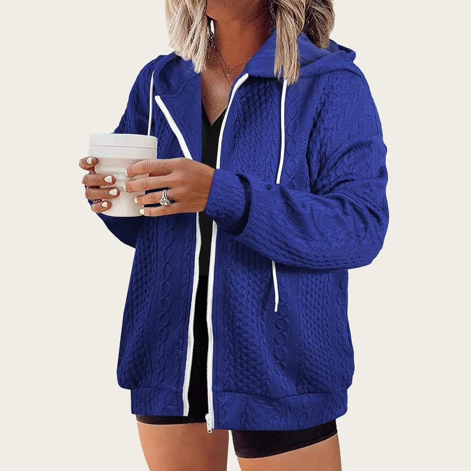 Women Hoodies Zip Up Casual Sweatshirt Long Sleeve Oversized Hoodie Plus Size Fall Jacket Coat Outfits with Pockets