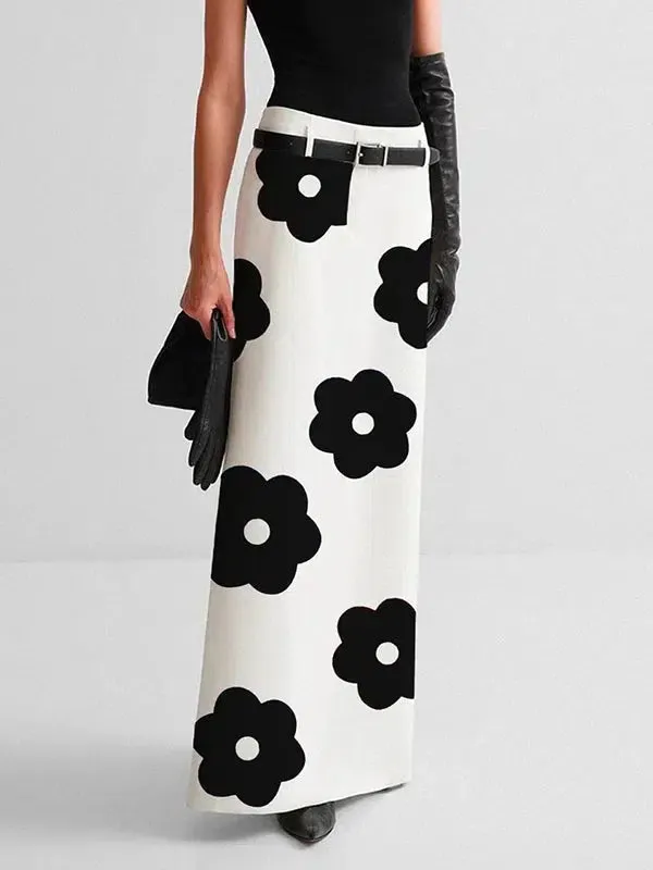 Women's Floral Print Split-Back Elegant Skirts