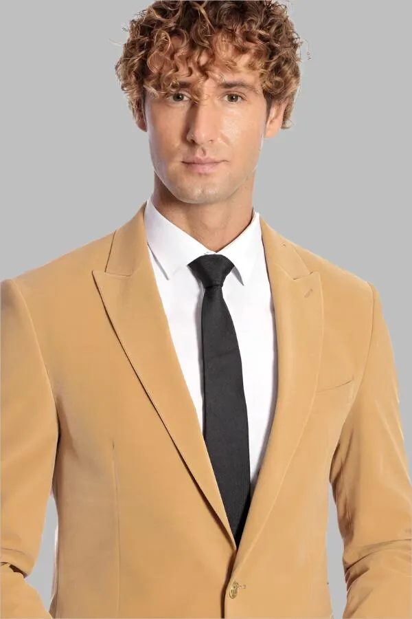 WSS Wide Lapel Velvet Apricot Men Blazer  - Singen