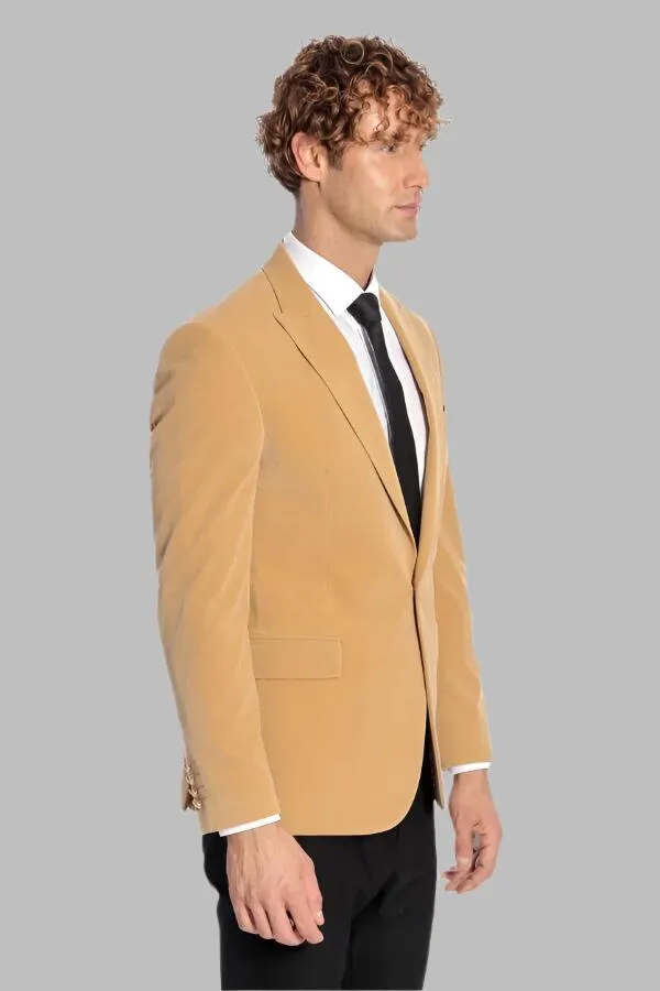 WSS Wide Lapel Velvet Apricot Men Blazer  - Singen