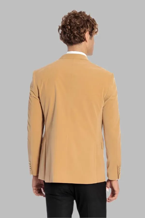 WSS Wide Lapel Velvet Apricot Men Blazer  - Singen
