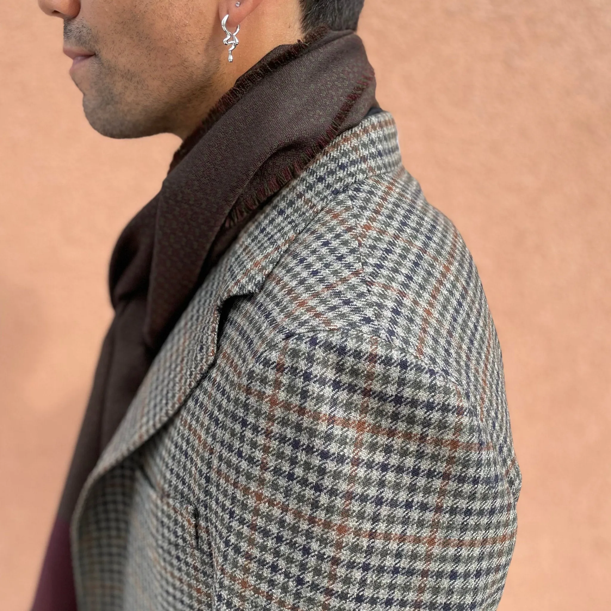x Sartoria Carrara x Fox: Sport coat in Old Silver, Naval Blue & Copper gun club wool