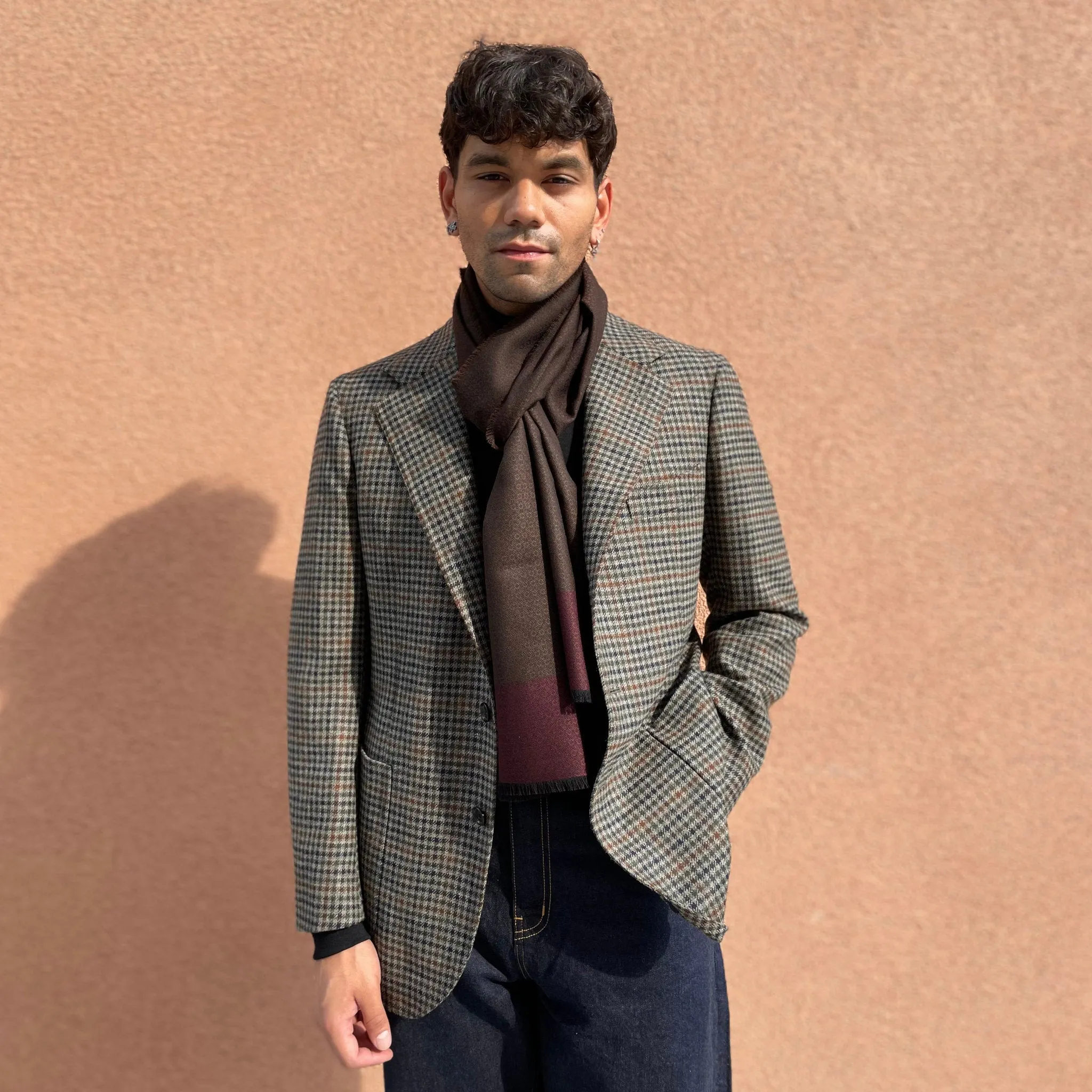 x Sartoria Carrara x Fox: Sport coat in Old Silver, Naval Blue & Copper gun club wool