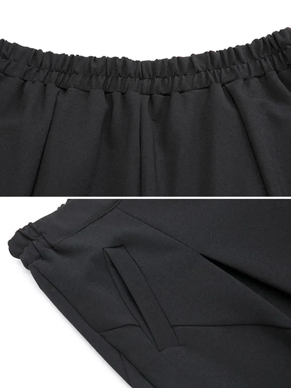 xakxx Simple Casual Split-Joint Pleats Black Harem Pants