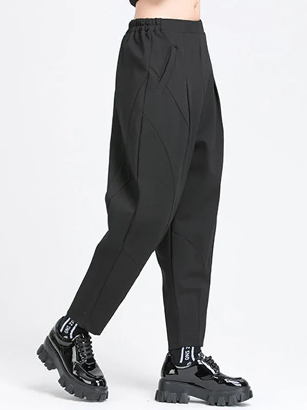 xakxx Simple Casual Split-Joint Pleats Black Harem Pants