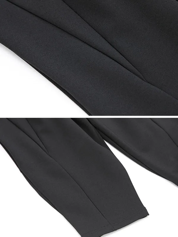 xakxx Simple Casual Split-Joint Pleats Black Harem Pants