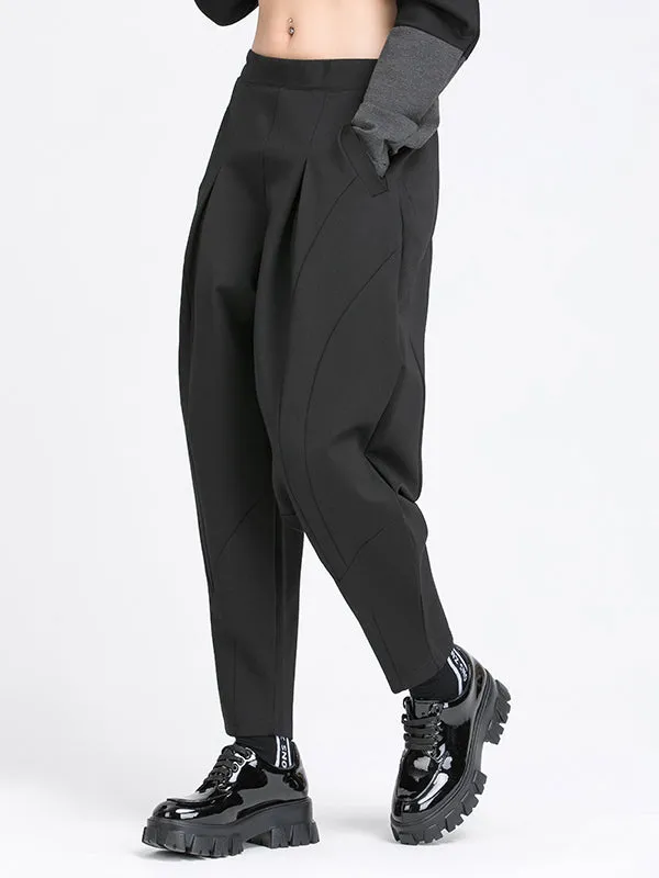 xakxx Simple Casual Split-Joint Pleats Black Harem Pants
