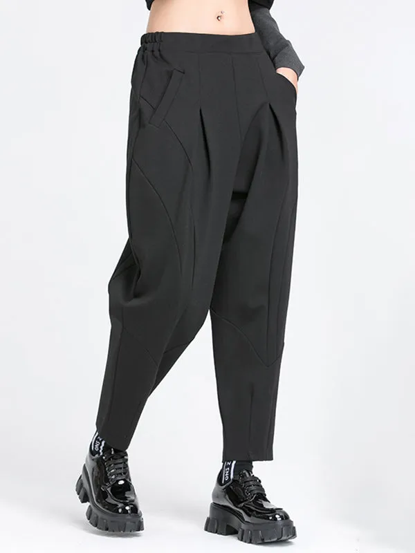xakxx Simple Casual Split-Joint Pleats Black Harem Pants