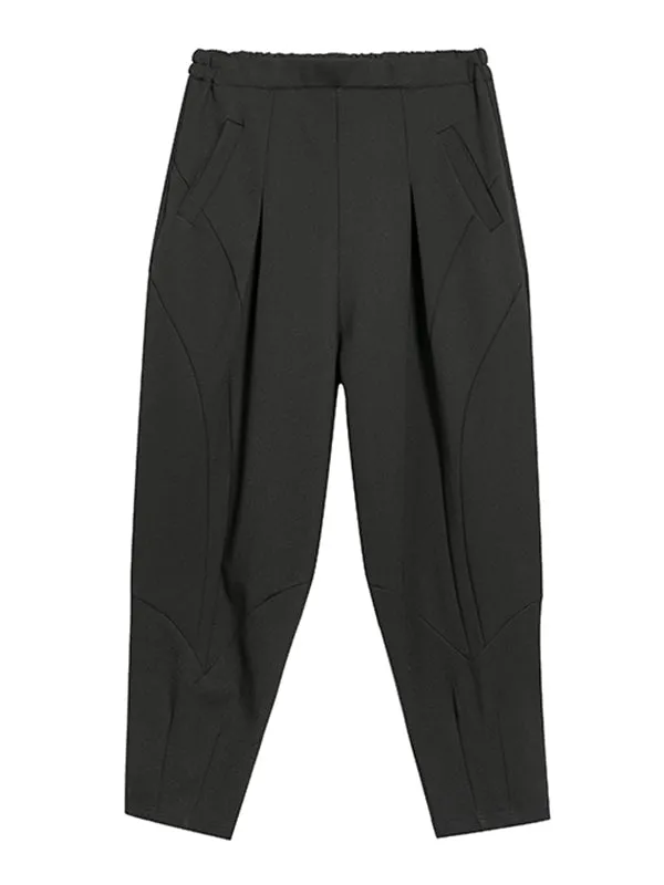 xakxx Simple Casual Split-Joint Pleats Black Harem Pants
