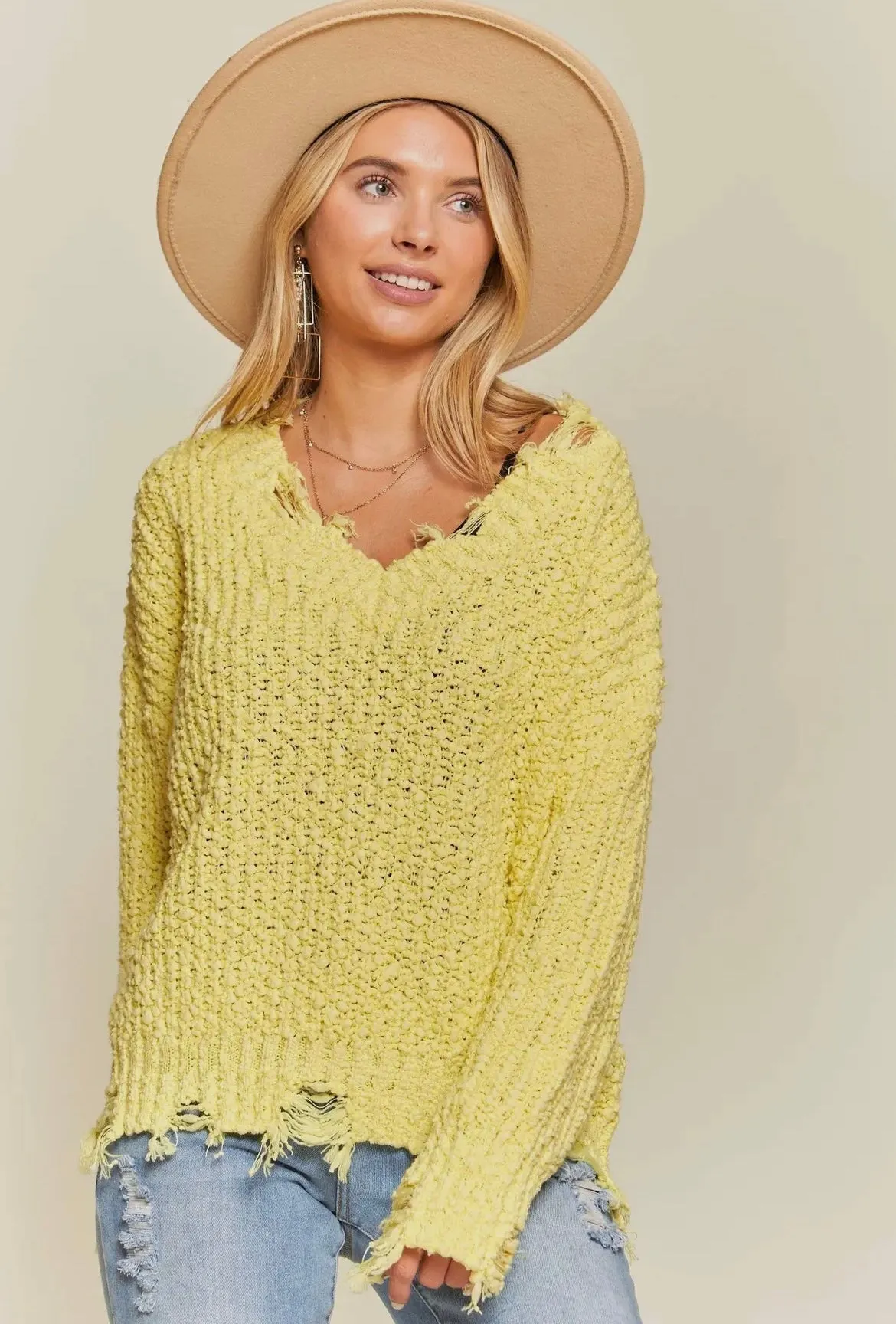 YELLOW POPCORN DISTRESS OVERSIZE SW